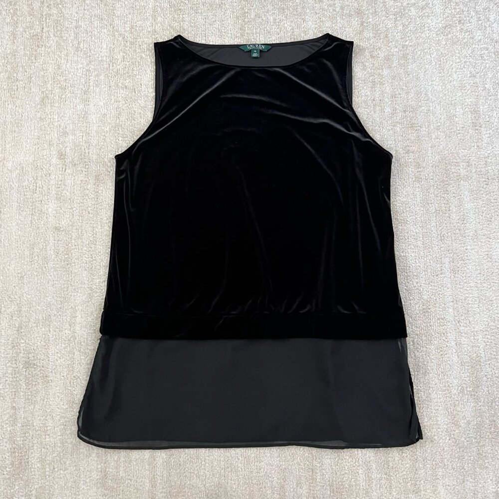 Lauren Ralph Lauren Black Velvet Sleeveless Tunic Blouse Top XL